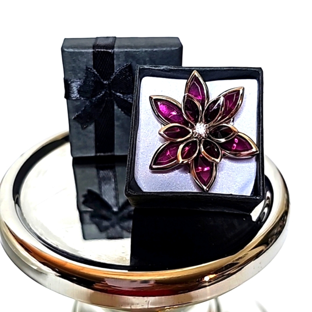 🪻Purple Flowered Custom Ring with Adjustable Silver Band. Size: OS. NWOT.